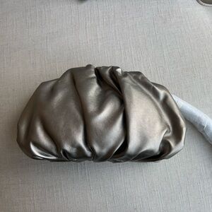 Rebbecca Minkoff gun-metal shade ruched clutch